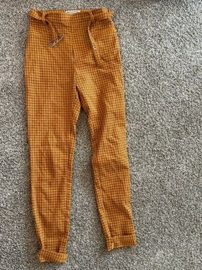 Orange Plaid High-Waist Pants